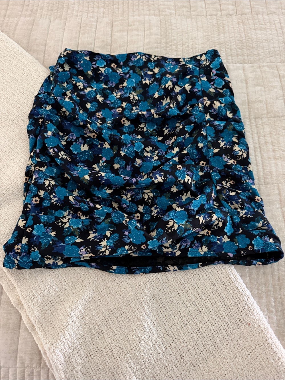 Zara Black Ruffled Mini Skirt with Blue Floral Print